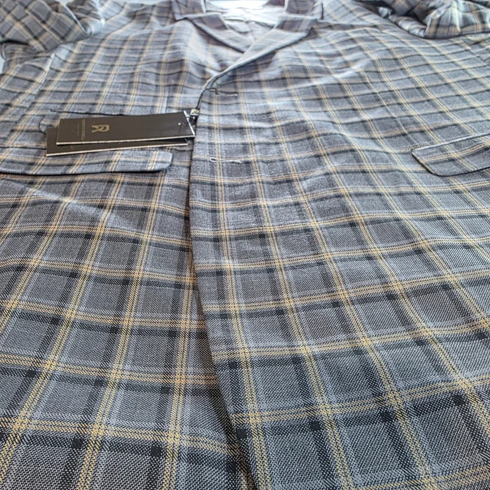 Roberto Perelli Mens Grey Plaid Two Button Blazer Sport Coat Jacket